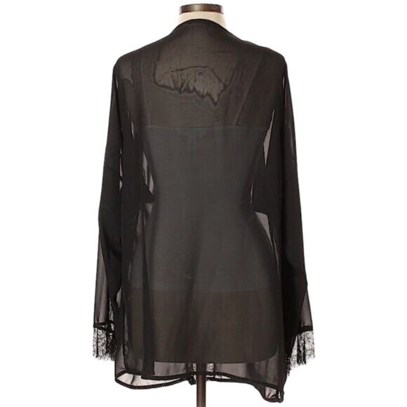 NWOT Nasty Gal Black Sheer Chiffon & Lace Trim Robe | Romantic Whimsigoth Boho - Picture 4 of 5